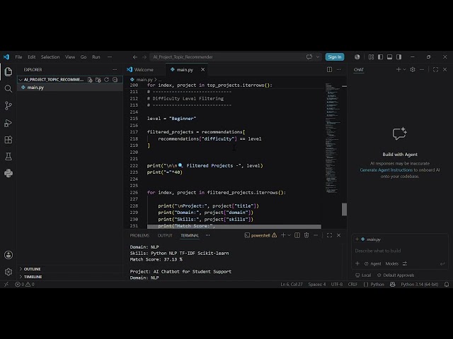 AI Project Topic Recommender | NLP | TF-IDF | Cosine Similarity | Python Project