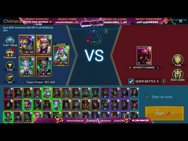 Quick Battle - RSL - Chimera NM and UNM Damage results only - Titus Wixwell and donnie Team