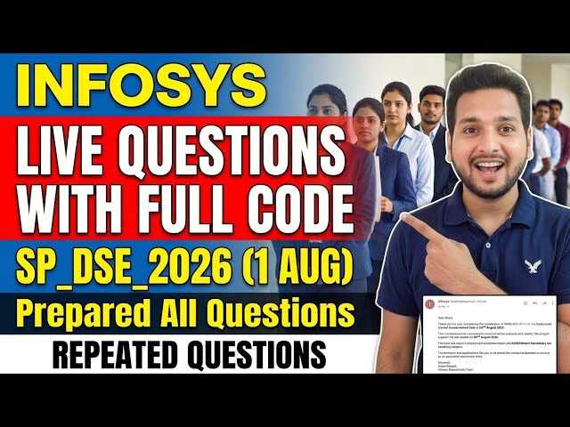 Infosys SP/DSE Assessment 2026 | 1 August Live Coding Questions | Full Code, Today's Exam Analysis 