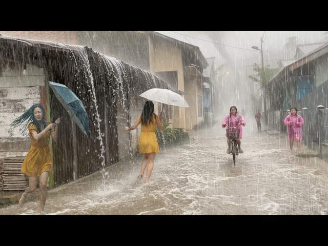 TERRIFYINGLY BEAUTIFUL RAINSTORM by strong winds 🌧️ Heavy Thunder ⚡\ Overcdome Insomnia