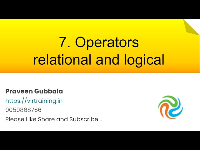 Operators relational logical || Javascript Foundation Training Videos In telugu || Video 07