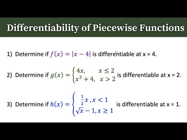 Differentiability of Piecewise Functions - Calculus