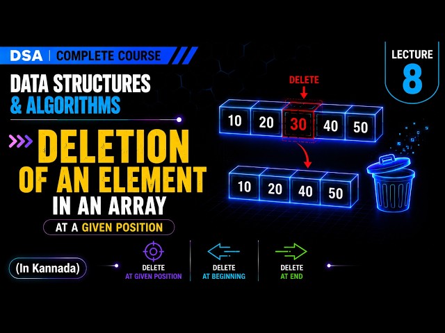 Deletion in Array | Delete at Position, Beginning & End | DSA in Kannada | Lecture 8