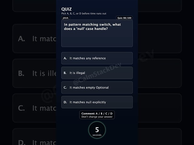 Quiz-188 | 'null' case in pattern switch handles what? | #shorts #java #quiz