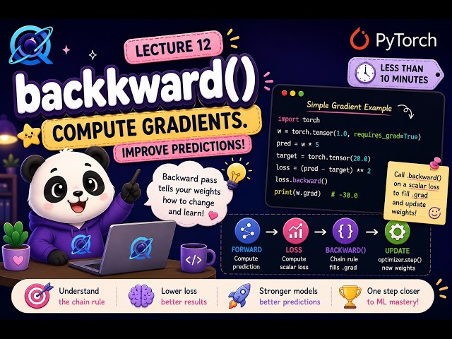 PyTorch backward() Explained - Gradients, Loss & Backpropagation - Lecture 12