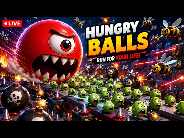 Hungry Balls Gameplay – Endless Chase, Lasers, Bombs & Bees!