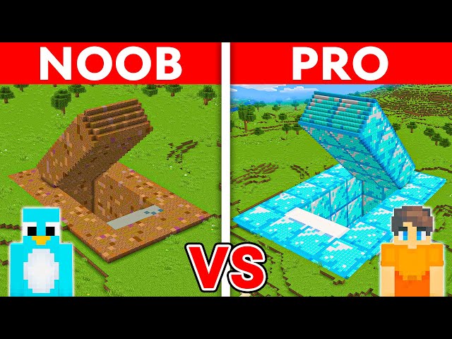 NOOB vs PRO: GIANT SECRET BUNKER House Build Challenge in Minecraft