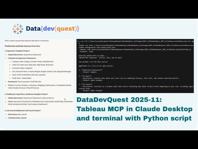 DataDevQuest 11-2025: Tableau MCP on Claude Desktop and Terminal