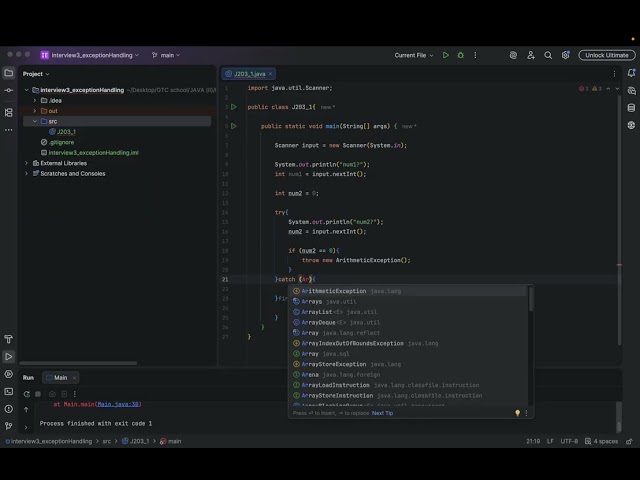 Java || | interview2 | Exception handling