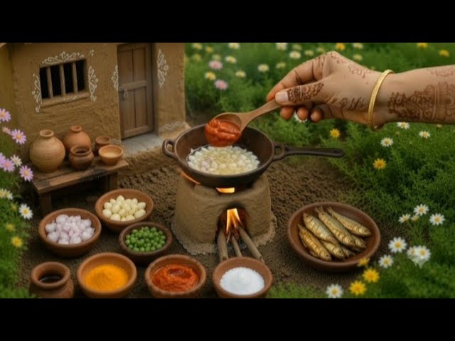 Miniature cooking mini puti fish recipe village style #minicooking 