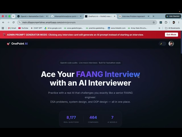 One Point Interview AI - The Ultimate FAANG Mock Interview Platform | NamasteDev Hackathon