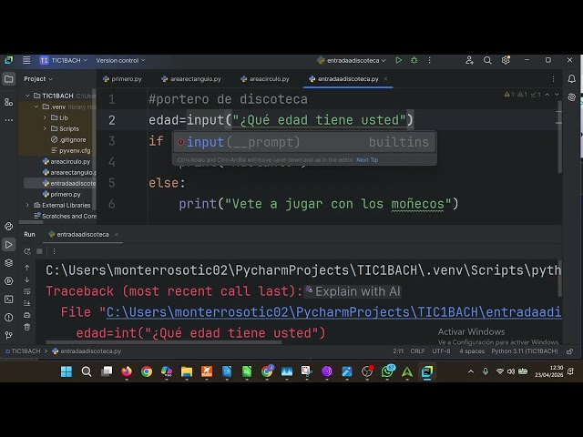 Python Fourth Program IF Condition Disco Entrance Programming 01 ICT1Bach IES Monterroso