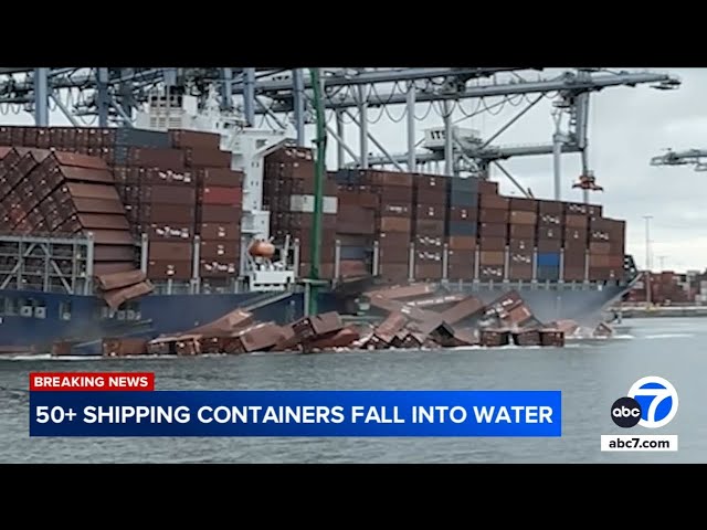 Video shows moment 50+ shipping containers plunged into water at LA port