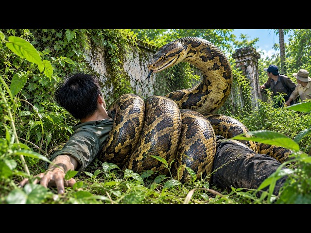 Anaconda Snake Attack Boys In Forest | Brave Hunter Uses Chainsaw To Confront GIANT Python