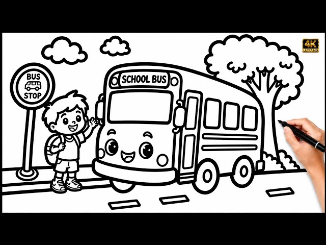 Easy School Bus Drawing 🚌 | Cute Drawing & Coloring for Kids | Step by Step 🎨