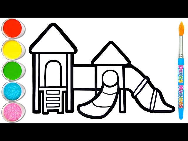 Dibujo Fácil de un Hermoso Parque Infantil con dos Toboganes ❤️🌞❤️ Imágenes al Aire Libre #142