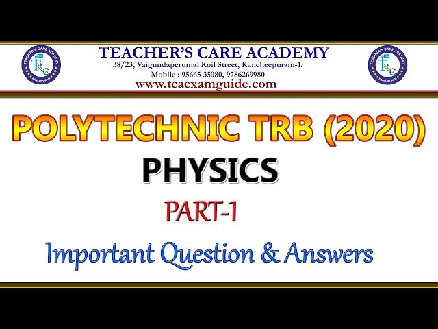 POLYTECHNIC TRB (2020) : PHYSICS Important Questions