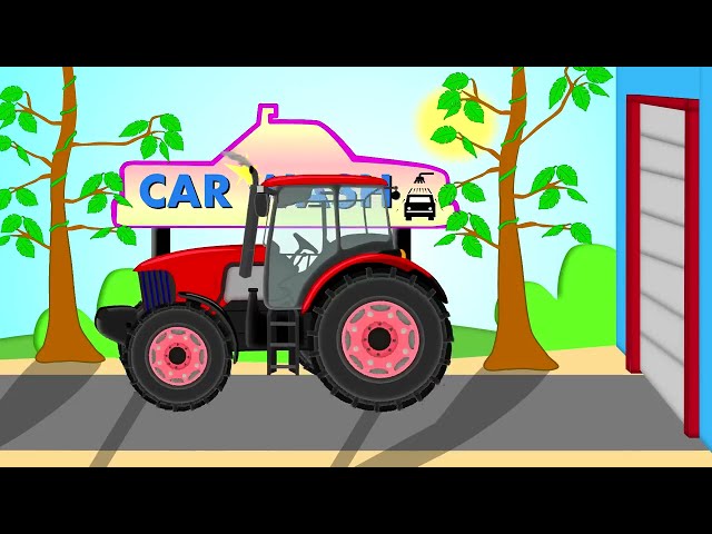 ☼ Traktor and Car Wash |  Bazylland  - Red Tractor and Colorful Animation For Children