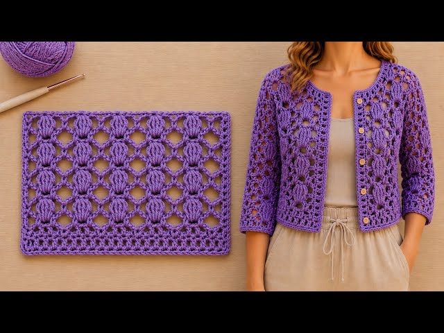 How to Crochet Beautiful Ladies Jacket Step by Step | Easy Purple Blanket & Cardigan Stitch