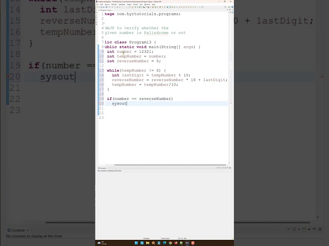 Write a java program to verify whether the given number is palindrome or not | Java | #shorts