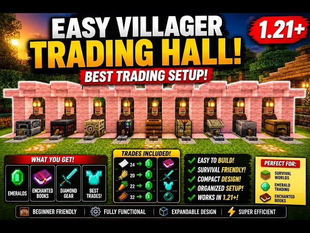How to Build an Easy Villager Trading Hall in Minecraft 1.21+ | PixelMine
