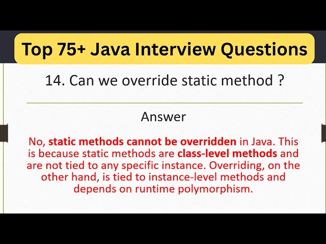 Top 75 Java Interview Questions - Can We Override a static Method in Java? #coding #javainterview