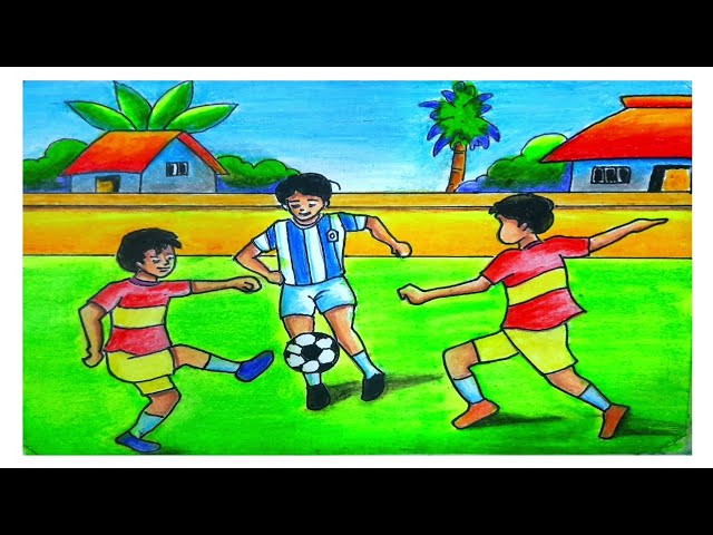 How to draw outdoor game ll Draw football playing scenery step by step ll 958