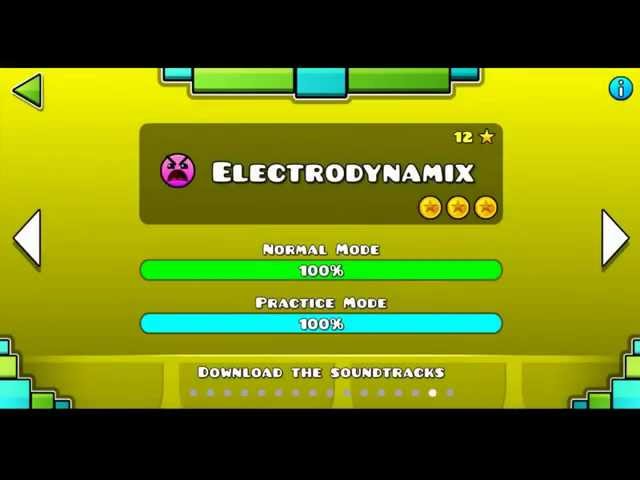 "Geometry Dash" level 15 - Electrodynamix (100%)