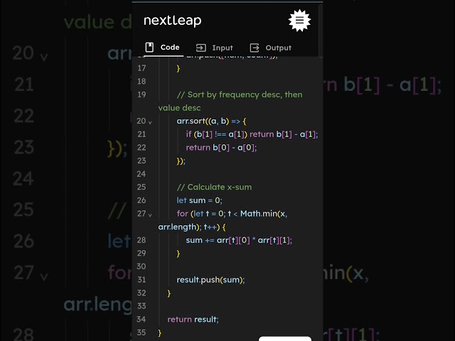 X-Sum of Subarrays | Top X Frequent Elements | Sliding Window + Sorting | JavaScript Solution