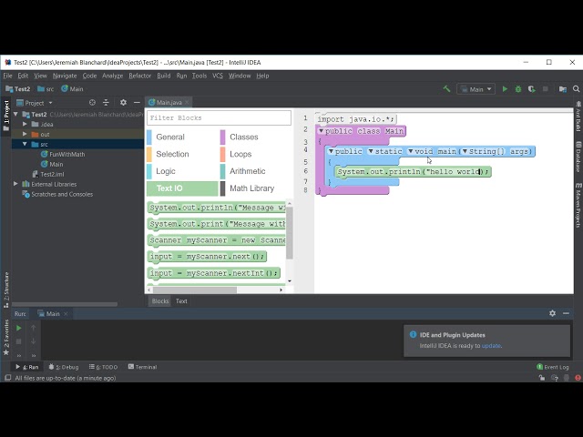 Amphibian plugin for block coding Java and vice versa