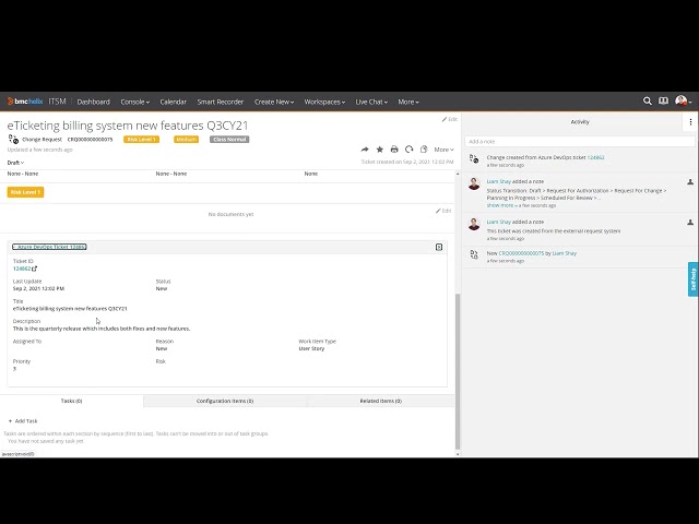 Creating change requests from Azure DevOps work items via BMC Helix iPaaS