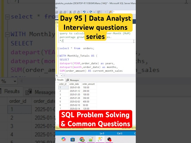 Day - 95 | Data Analyst Interview: SQL Problem Solving & Common Questions #azure  #sqltips #coding