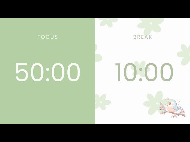 50/10 Pomodoro Timer 🍅 6 HOURS Silent Focus Timer | Deep Work & Study | Bird Chirp Alarm 🐥