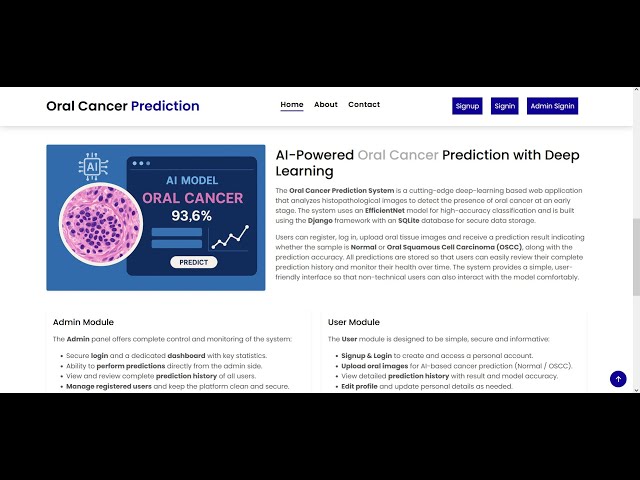 Oral Cancer Prediction Project using Deep Learning | Python Django