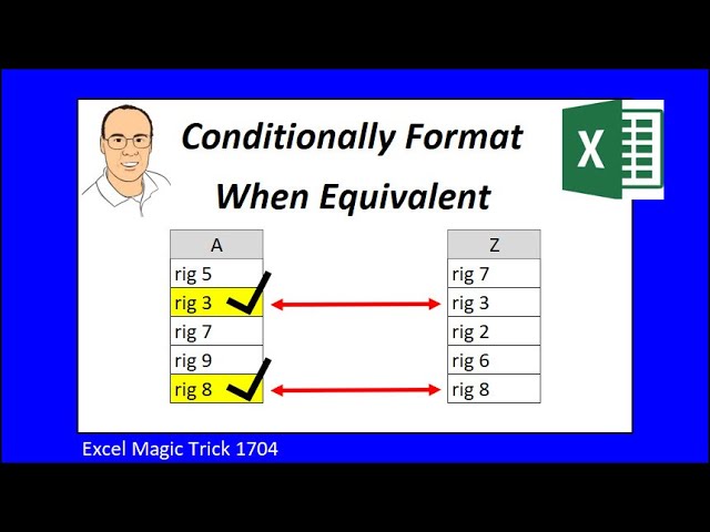 Conditionally Format When Two Columns have Same Value. Excel Magic Trick 1704.