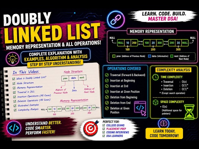 Lecture 25 Doubly Linked List Explained | Memory Representation, Structure & Operations | DSA