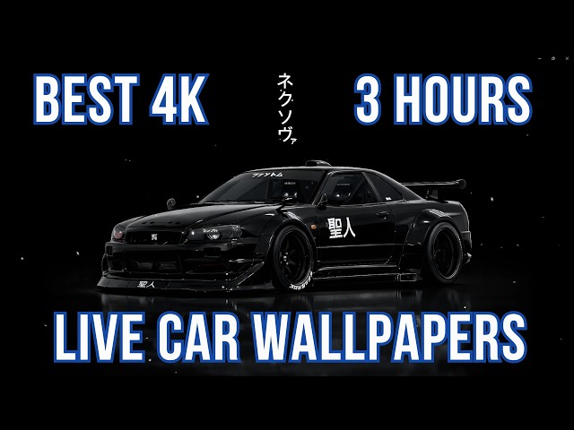 Black Nissan GT-R R34 with Black Background | 3 Hour 4K Car Live Wallpaper