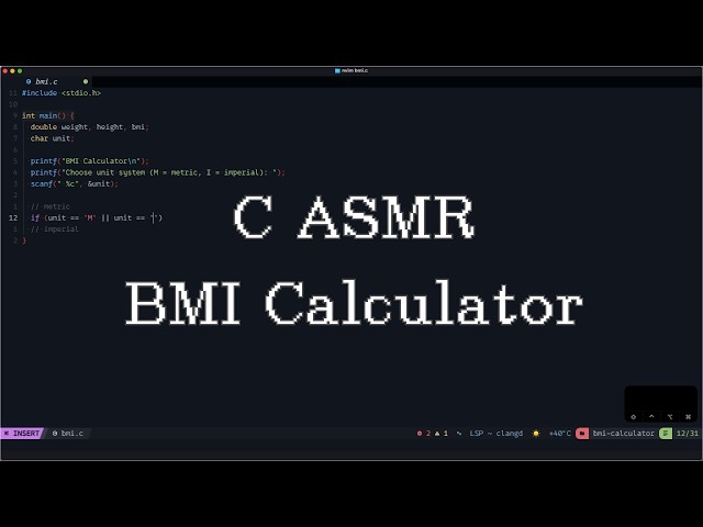 coding a BMI calculator in C (No-Talk, Just Coding) #asmrcoding