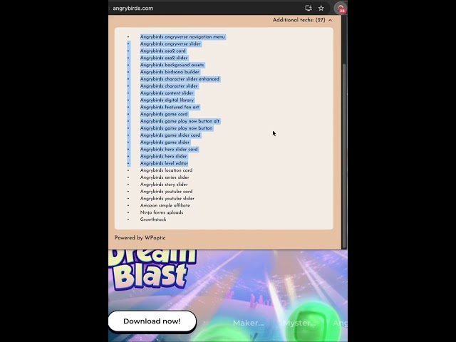 WPoptic detects Angry birds plugins