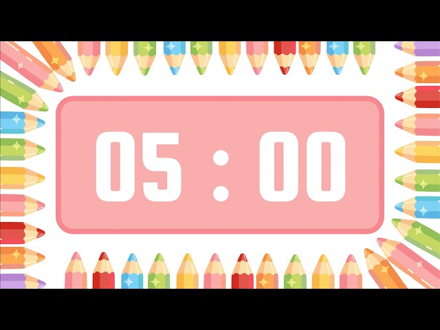 5 Minute Timer | With Upbeat Instrumental Music & Alarm Bell | Colorful Rainbow of Pencils ✏️❤️