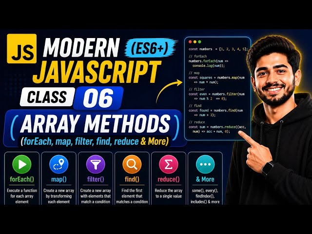 Modern JavaScript (ES6+) Class 06 | Array Methods (forEach, map, filter, find, reduce & More)