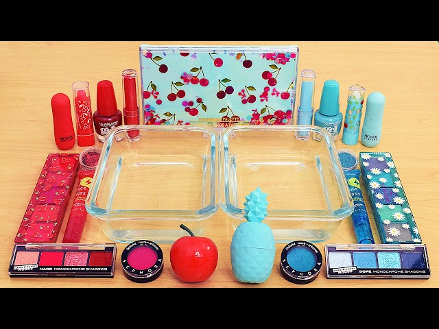 Red vs Teal- Mixing Makeup Eyeshadow Into Slime ASMR