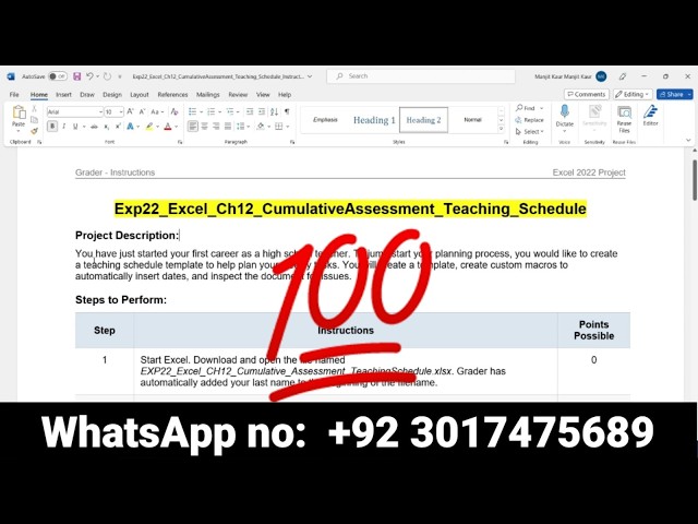 Exp22_Excel_Ch12_CumulativeAssessment_Teaching_Schedule |#excelchapter12 #excelch12 #teaching #exp22