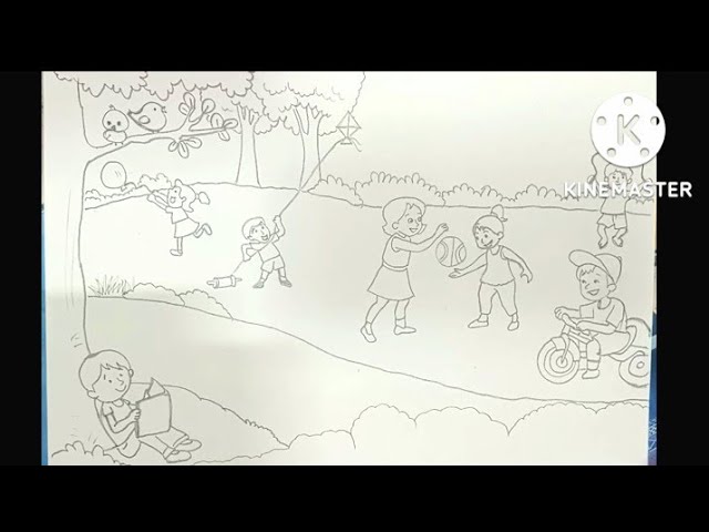 Memory Drawing|| Scenery drawing of childrens playing in garden|| Garden drawing||@ArtByLipi