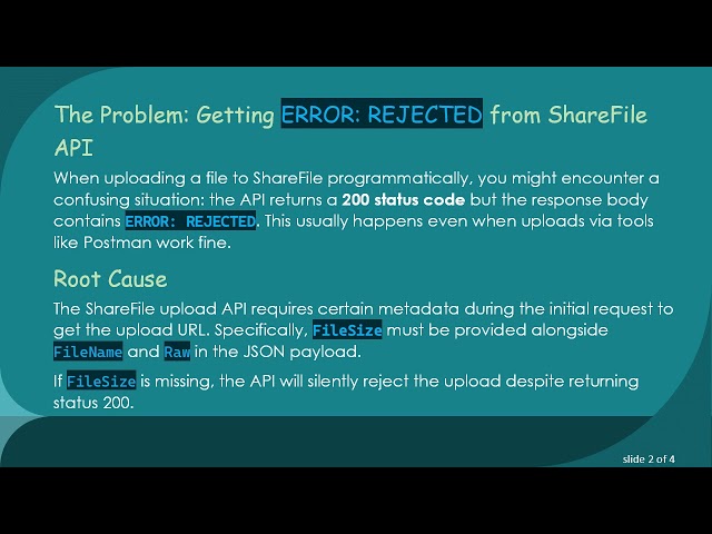 Resolving ERROR: REJECTED When Uploading Files to ShareFile via Python