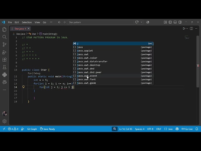 Java Star Pattern Program ⭐ | Nested For Loop 💻
