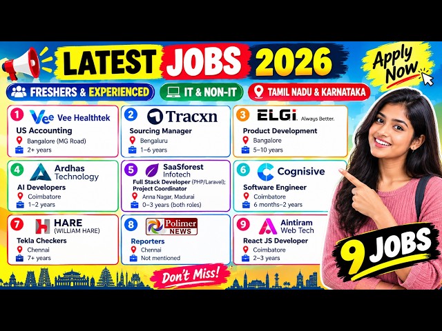 🔥9 Job Openings in Bangalore, Chennai, Coimbatore & Madurai | Freshers & Experienced | Apply Now!