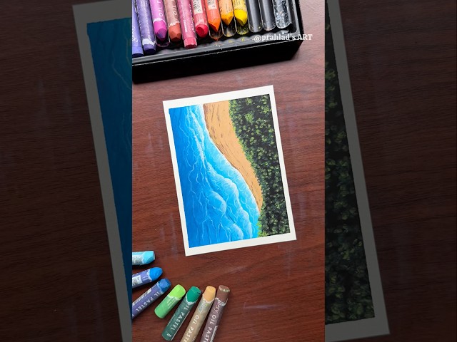 Easy Beach Scenery Drawing with Oil Pastels | Step by Step Tutorial