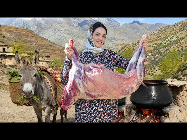 Village Lifestyle Iran: Amazing Kabuli Pulo Cooking & Donkey Riding By A Girl