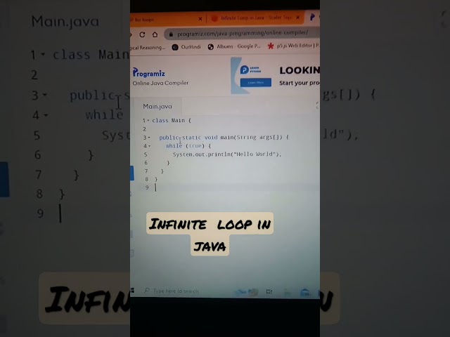 infinite loop in Java  using  while loop @programizstudios